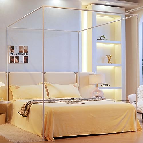 Twin Size Metal Canopy Bed Frame Posts - Four Corner Bracket Set, White