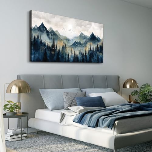 Abstract Mountain Landscape Canvas Wall Art, 20" x 40" Framed Print