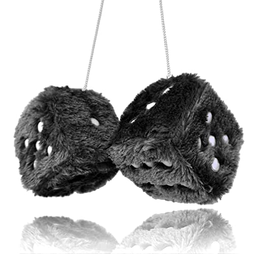 3-Inch Plush Fuzzy Dice for Car Rearview Mirror - Black and White