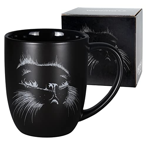 Black Cat Coffee Mug - 14 oz Hand-Drawn Ceramic Gift for Cat Lovers