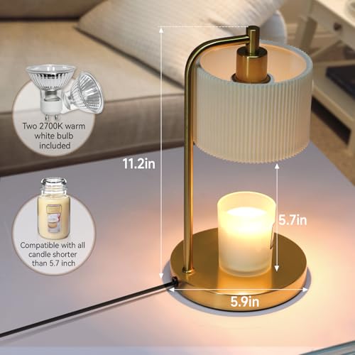 NITOWOLF Gold Candle Warmer Lamp with Timer & Dimmable Bulb - Safe Scented Candle Heating