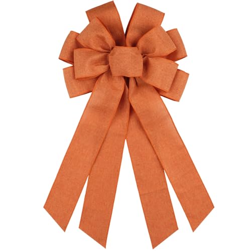 Orange Large Bow for Wreath & Tree Topper - 11x21 Inch Wired Faux Linen