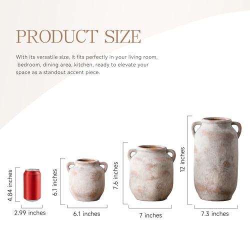 Ceramic Flower Vase - 7.6" Rustic Farmhouse Decorative Table Centerpiece