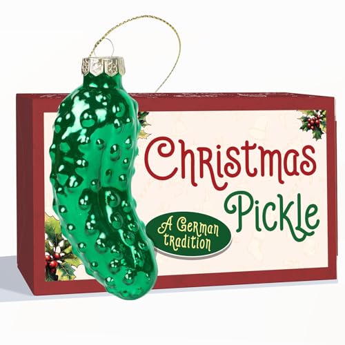 KYCENTA Large German Pickle Ornament - Blown Glass Christmas Pickle for Tree
