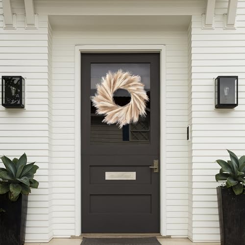 26-Inch Artificial Pampas Grass Wreath for Front Door Boho Wall Decor