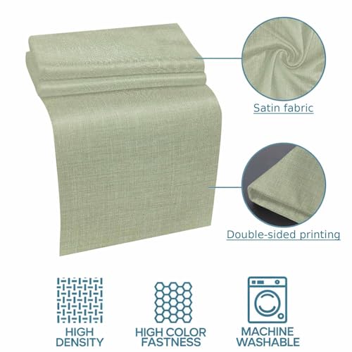 Sage Green Burlap Texture Bed Runner Scarf - 71x20 In Farmhouse Decor