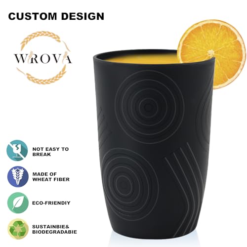 Wrova 16oz Wheat Straw Tumblers Set of 8 with Vibrant 6 Color & Etched Pattern
