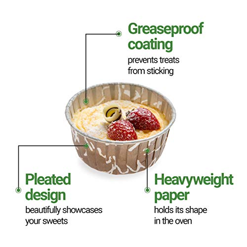 Restaurantware Panificio 5 Ounce Baking Cups 200 Pleated Cupcake Liners - Oven-Ready Freezable Brown And White Paper Muffin Cases Disposable Chocolate Wisp For Wedding Parties Baby Showers