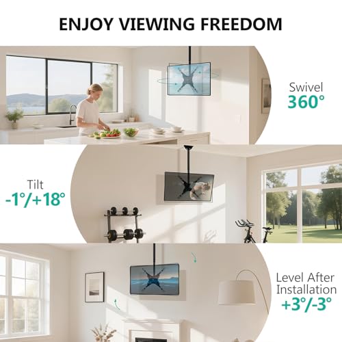 Full Motion Ceiling TV Mount for 26-65 Inch Screens, Adjustable Height Pole