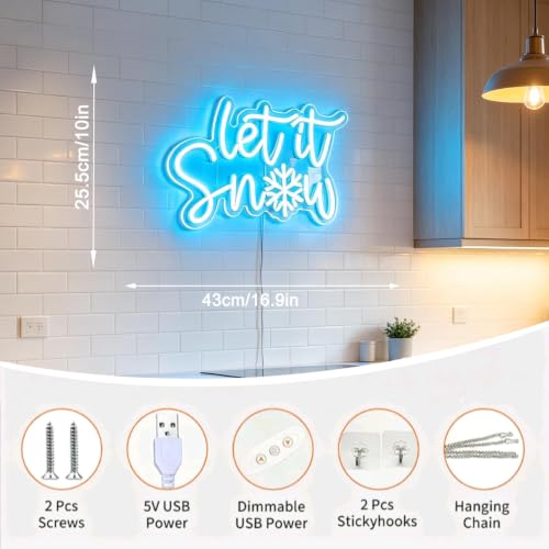 Let It Snow Neon Sign Snowflake LED Wall Light - Dimmable USB Holiday Decor