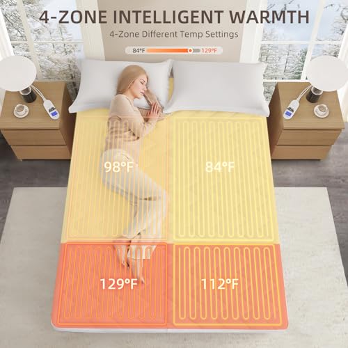 Queen Size Heated Mattress Pad with Multi-Zone Heating & Dual Controllers