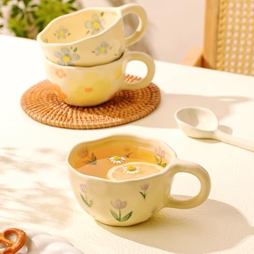 Purple Tulip Handmade Floral Ceramic Coffee Mug 8.5oz for Tea & Hot Chocolate