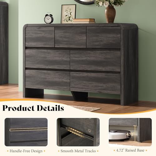 Modern 3-Piece Bedroom Furniture Set with Dresser and Nightstands, Large Storage, Black