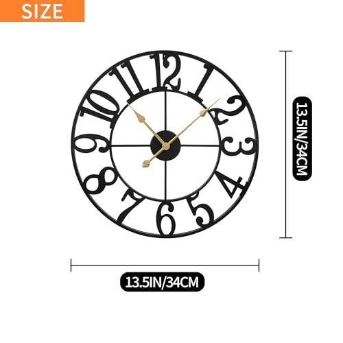 13.5-Inch Silent Metal Wall Clock, Round Decorative Farmhouse Clock