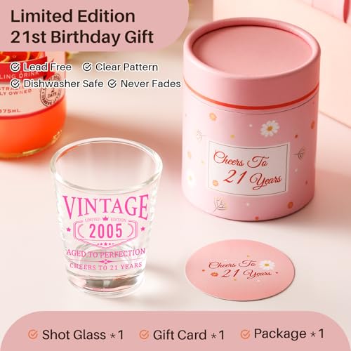 AOZITA Pink 21st Birthday Shot Glass - Limited Edition 2005 Cheers Gift for Her