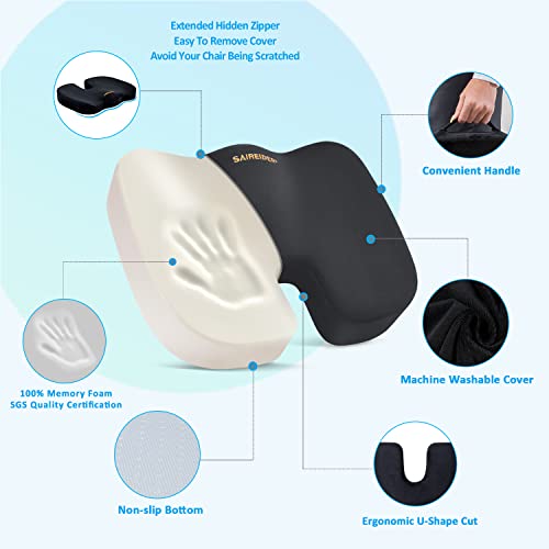 Memory Foam Seat Cushion & Lumbar Support Pillow for Office Chair