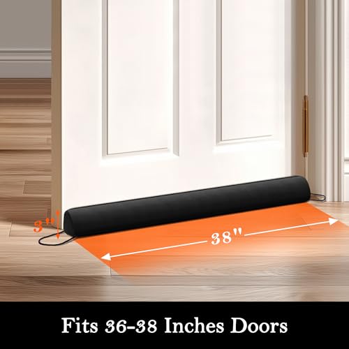 Weighted Door Draft Stopper 38-Inch - Removable Washable Cover, Black