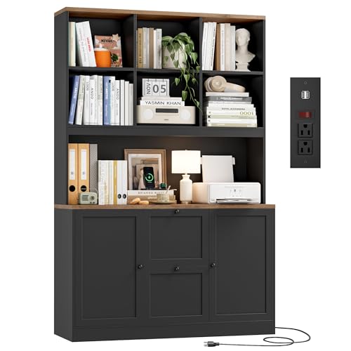 72" Tall Bookcase with Power Outlet, Printer Stand & 2 Filing Drawers