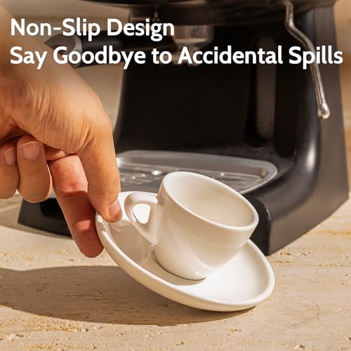 Sweese 2oz White Porcelain Espresso Cups & Saucers Set of 6 - Daily Coffee Ritual
