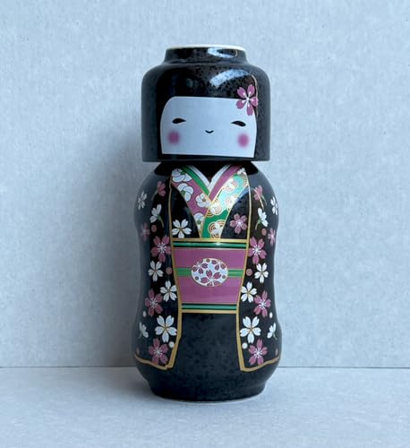 Japanese Kokeshi Sake Set 170ml Ceramic Tokkuri & Ochoko Cup Sakura Komachi