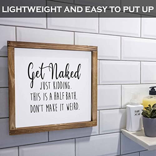 Get Naked Bathroom Wall Sign, 12x12 Inch Rustic Farmhouse Decor