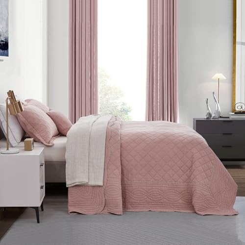 Oversized King Bedspread Set - Washed Cotton, Misty Rose, 5-Piece