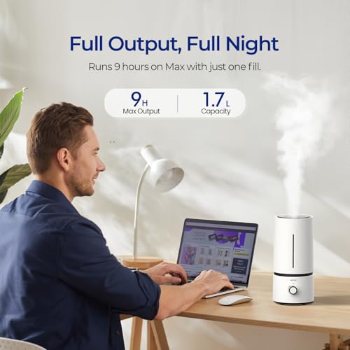 1.7L Cool Mist Humidifier for Bedroom Nightstand with Auto Shutoff
