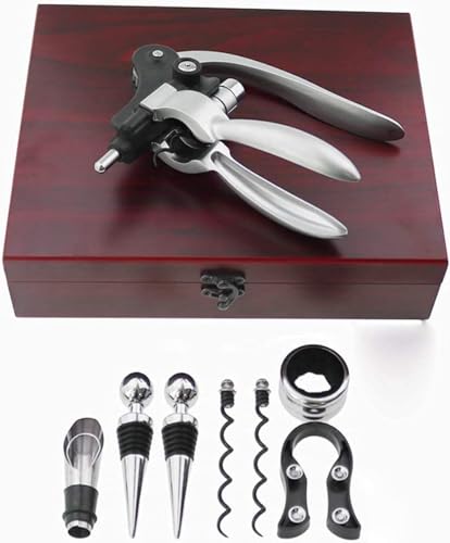 8-Piece Wine Bottle Opener Gift Set with Wooden Case - Corkscrew & Accessories
