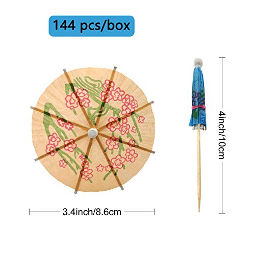 BLUE TOP 144 Pack 4-Inch Colorful Cocktail Umbrella Picks for Drinks & Food