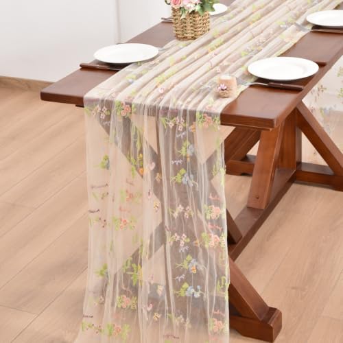 Champagne Butterfly Table Runner 4pc set – Tulle Floral Decor for Tea Party