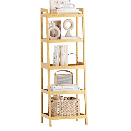 5-Tier Bamboo Ladder Bookcase, Freestanding Storage Shelf & Plant Stand