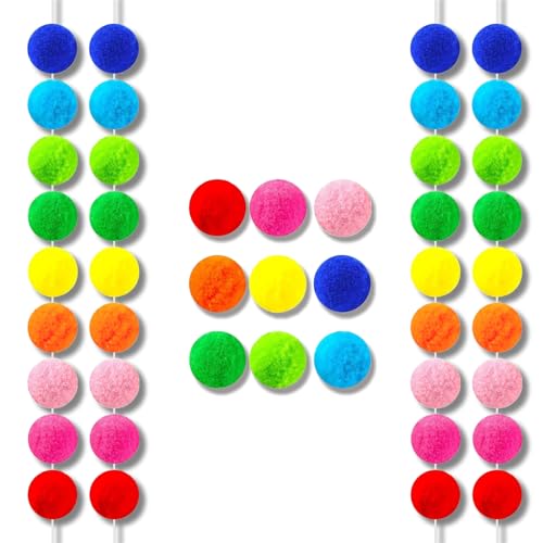 4-Pack Rainbow Pom Pom Garland, 33ft Felt Ball Banner for Party Decor