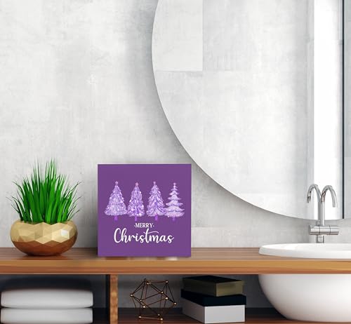 JRTW Purple Christmas Tree Wooden Sign - Holiday Decor, 3rd Edition