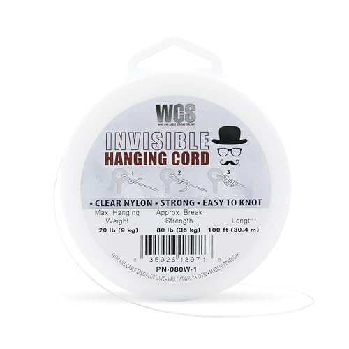 Invisible Hanging Wire 100ft Clear Nylon Cord for Decor and Picture Frames