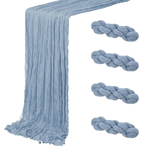 4-Pack Dusty Blue Cheesecloth Table Runners, 20 x 120 Inch Gauze Boho Decor