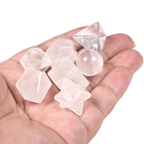 7-Piece Clear Quartz Platonic Solids Geometry Set for Crystal Healing