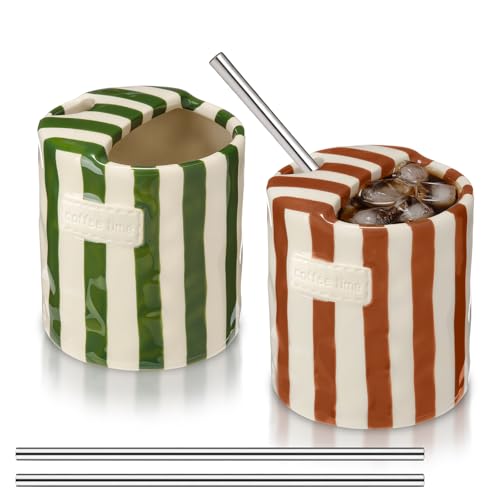 Ferrochef 10oz Ceramic Coffee Mug Set with Sip Hole - Green & Brown, 2 Pack