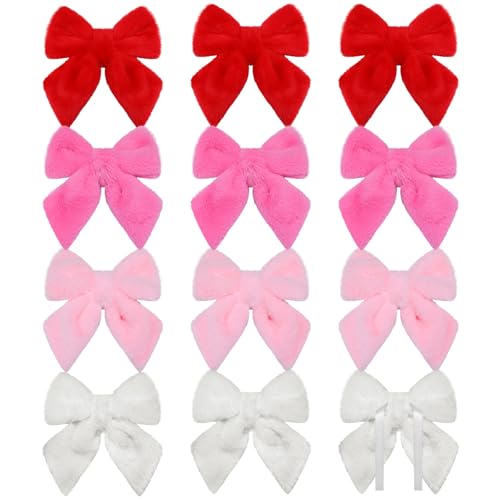 XunYee 12 Pcs Multicolor Velvet Christmas Bows 6.4" Plush Ornaments