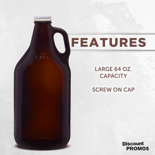 Amber Glass Beer Growler 64 oz. with Screw-Top Lid - Customizable