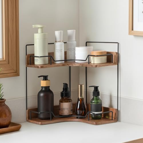 2-Tier Wooden Corner Shelf Organizer for Bathroom Vanity & Countertop