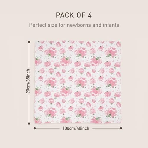 Muslin Swaddle Blankets 4-Pack - Soft Bamboo Cotton Newborn Blankets (35" x 40")