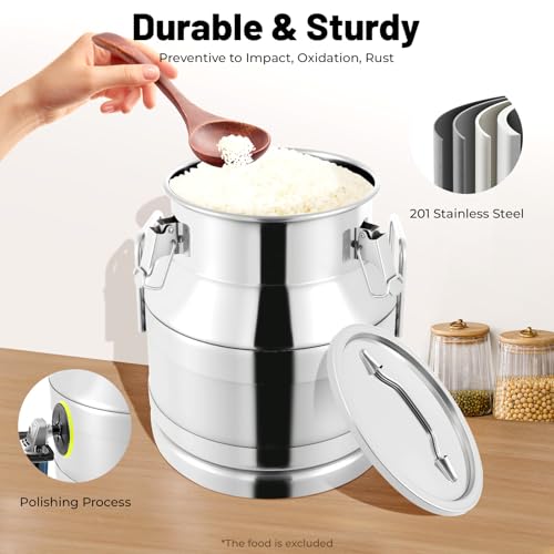 20L Stainless Steel Milk Can with Lid & Handle - Heavy Duty, Leakproof, Food-Grade