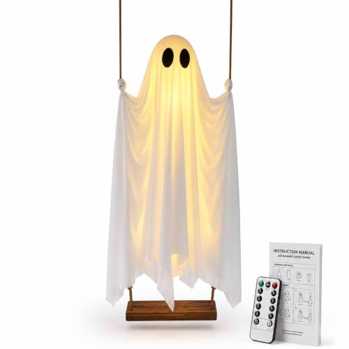 5 FT Lighted Hanging Halloween Ghost Decor with Remote & Detachable Hat