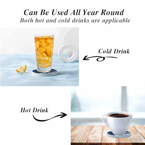 oFloral Snowflake Coasters 4" Set of 2 – Merry Christmas / New Year Absorbent Ceramic