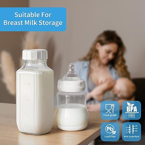 16 oz Glass Bottles with Lids - 8 Pack Reusable Juice and Milk Containers