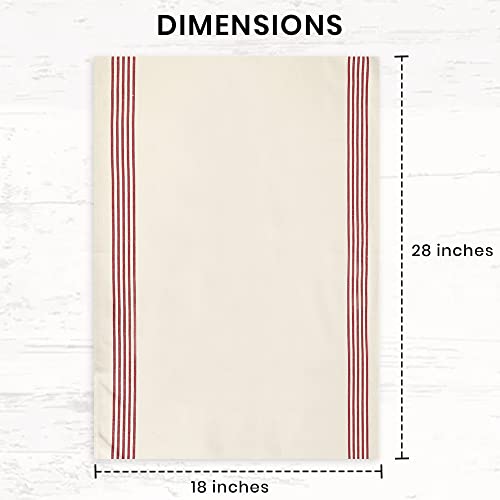 Striped Cotton Kitchen Towels - 18x28 inch Dish Towel Set of 6, Red