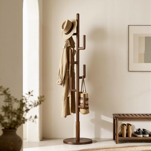 Solid Wood Freestanding Coat Rack - Adjustable Cactus Coat Tree for Entryway