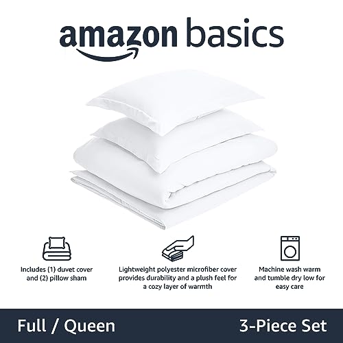 Microfiber 3-Piece Duvet Cover Set with Zipper - Full/Queen, White