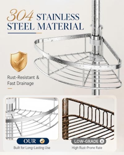 Rustproof Shower Corner Caddy Organizer with 4 Adjustable Shelves