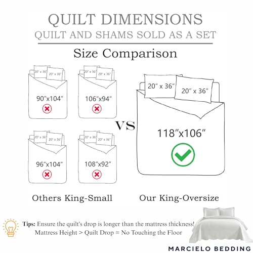 MarCielo 100% Cotton Oversized King Bedspread Quilt Set - 3 Piece